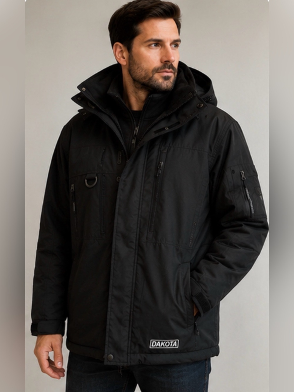 Dakota Men’s 3-in-1 Convertible Winter Work Jacket – Black – Size M